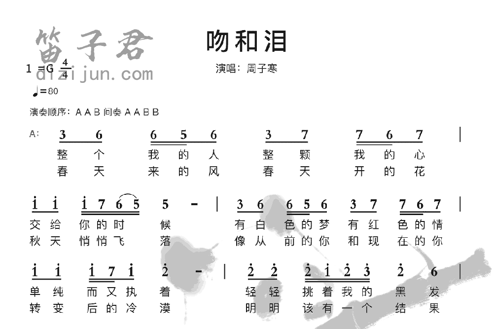 吻和泪笛子音乐